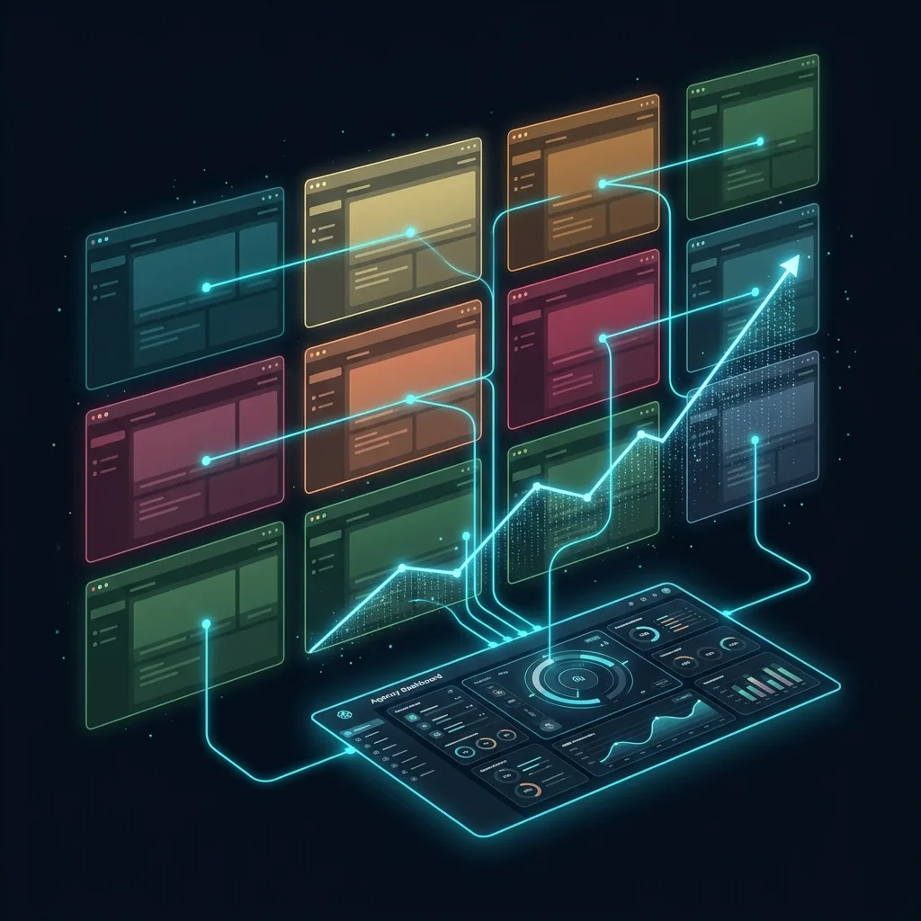 Multiple branded client portal windows managed from a central agency dashboard