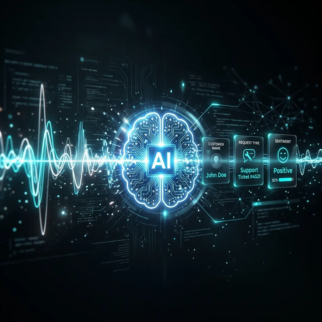 AI call transcription extracting customer data and action items from a phone conversation