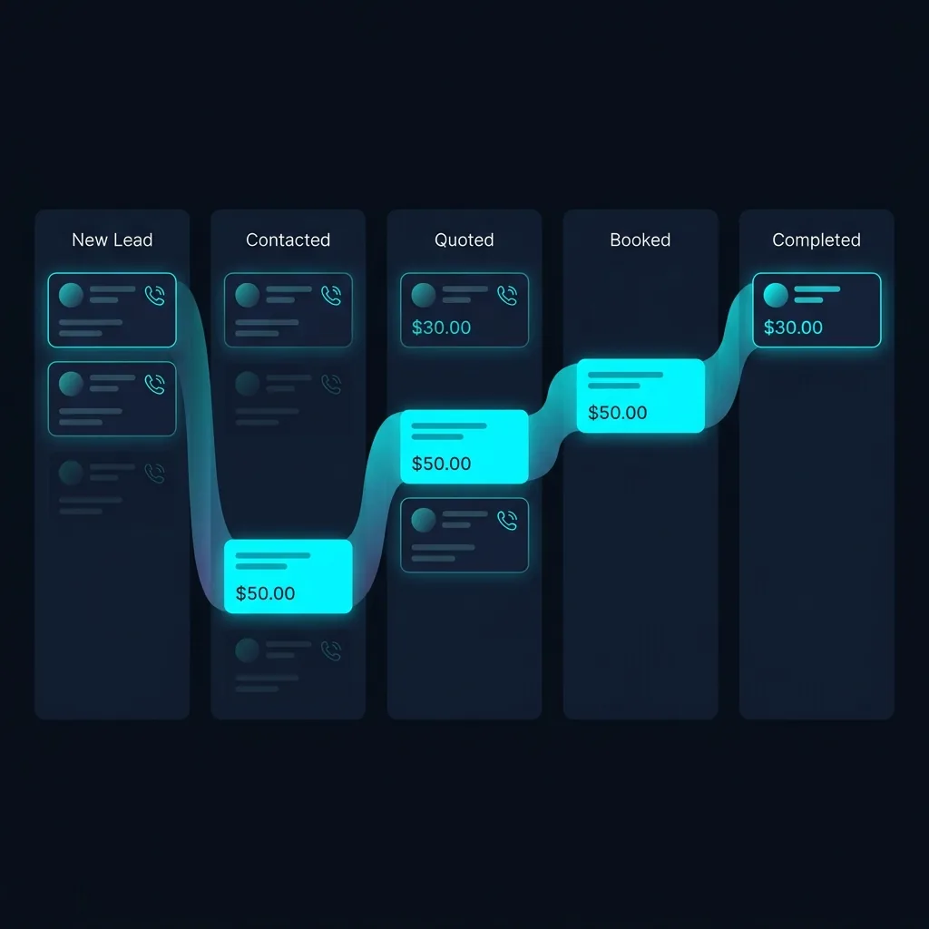 Visual kanban board showing leads moving through pipeline