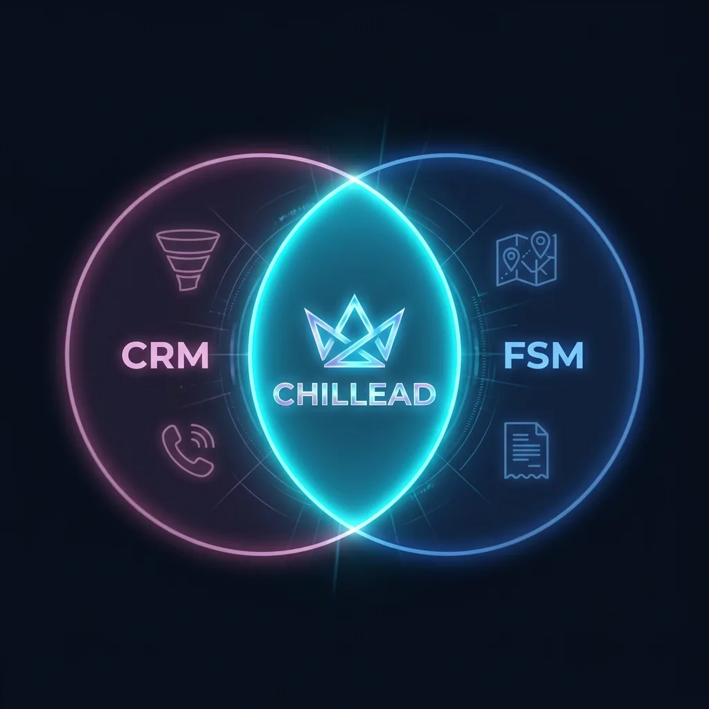 Venn diagram showing the overlap between CRM and FSM capabilities