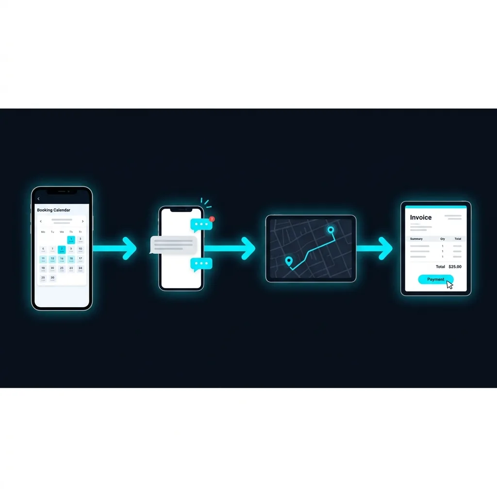 Four-step customer journey from booking to invoice payment