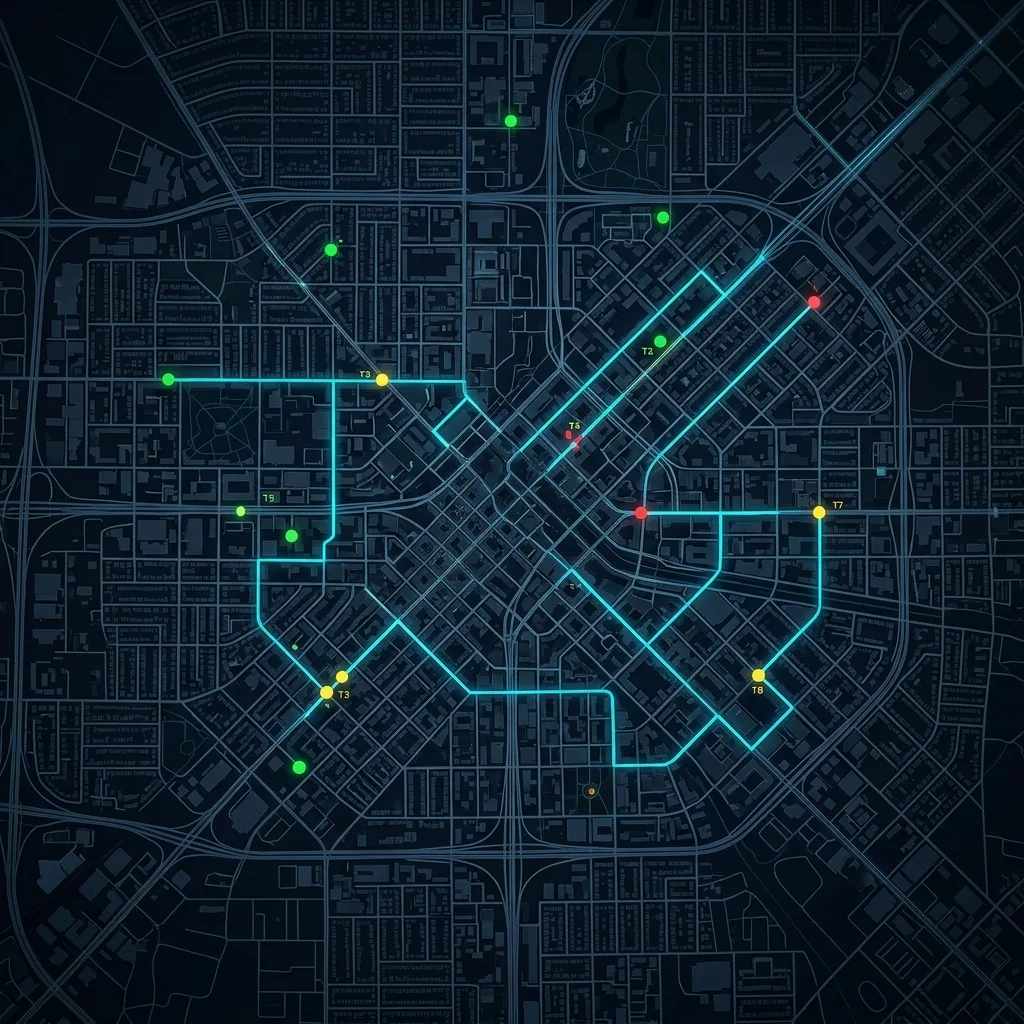 Real-time dispatch map with optimized route paths