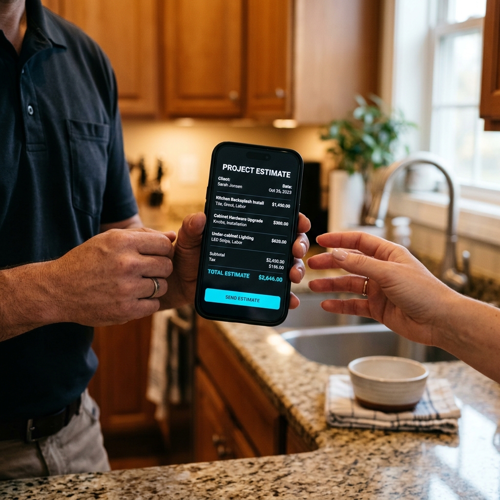 On-site estimate generation on a smartphone showing instant quote delivery to a customer