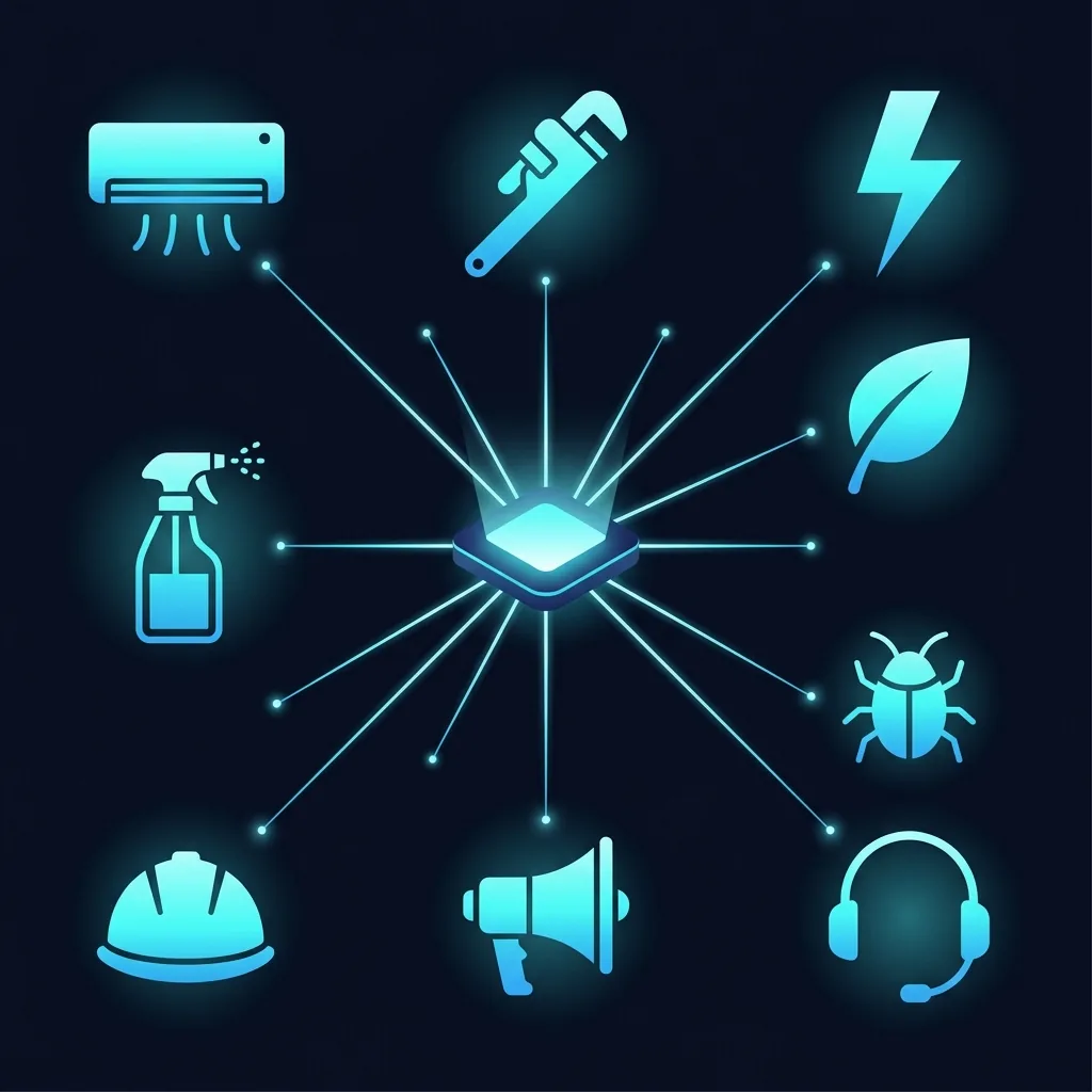 Icons representing different service trades connected to a central platform