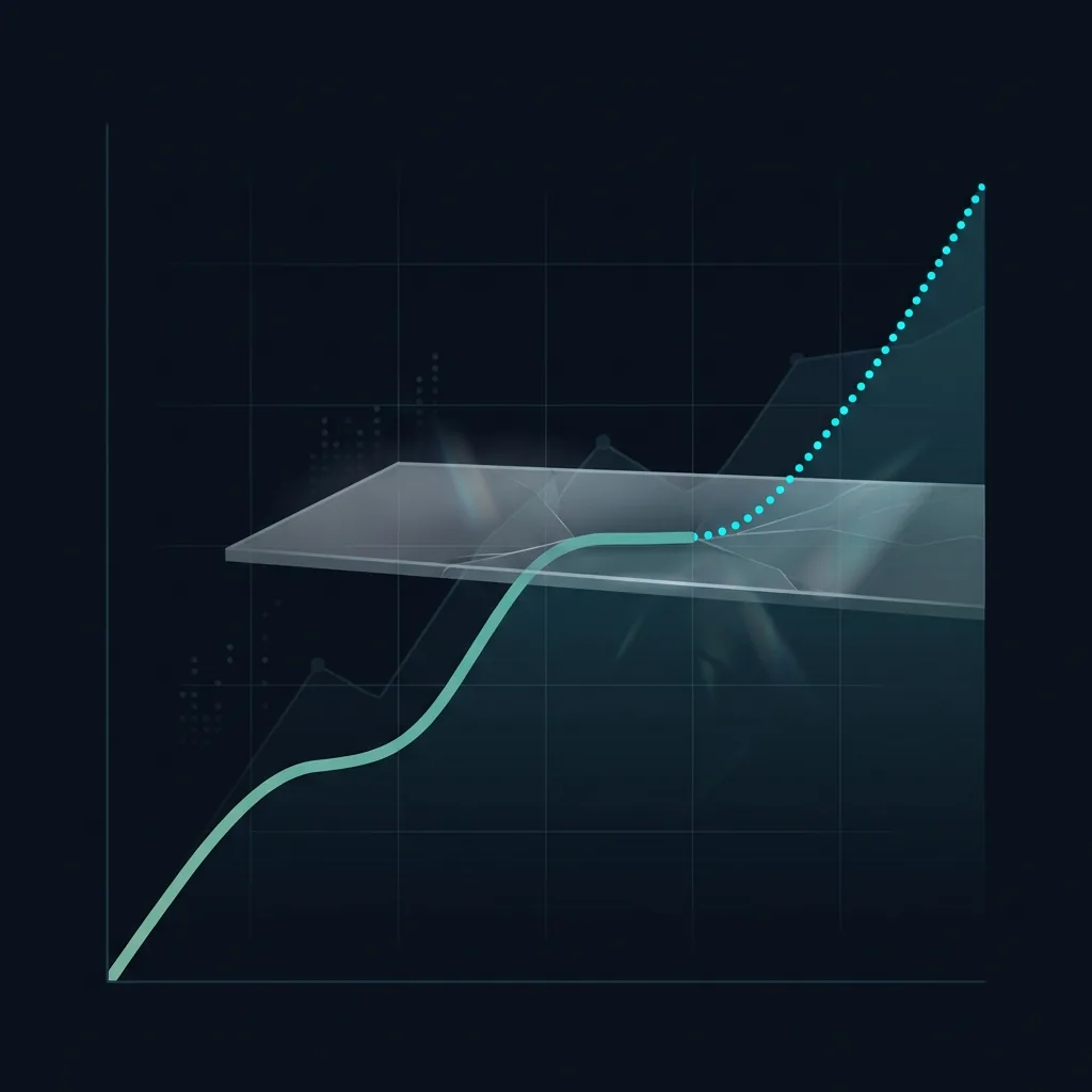 Line graph hitting a growth plateau followed by a breakthrough