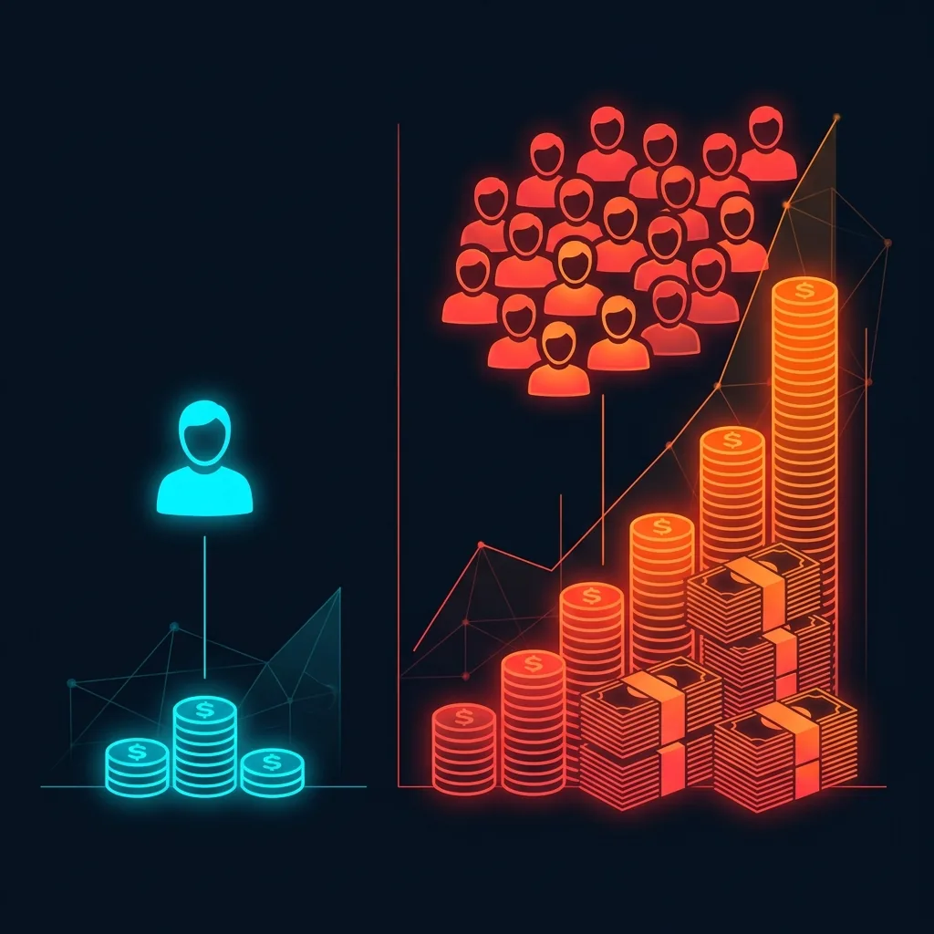 Cost visualization showing flat pricing versus exponential per-user pricing growth