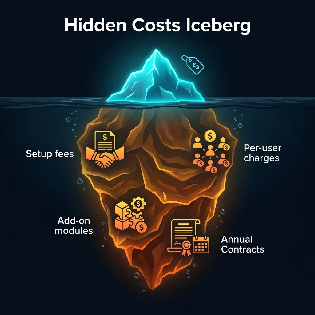 Iceberg visualization showing hidden setup and per-user fees
