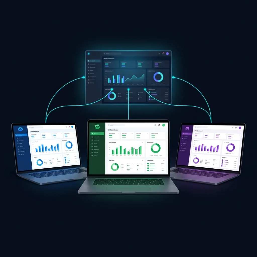 Multiple connected dashboards with different brand colors